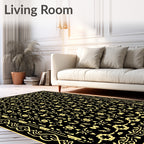 Black and Gold Decorative Geometric Border Rug