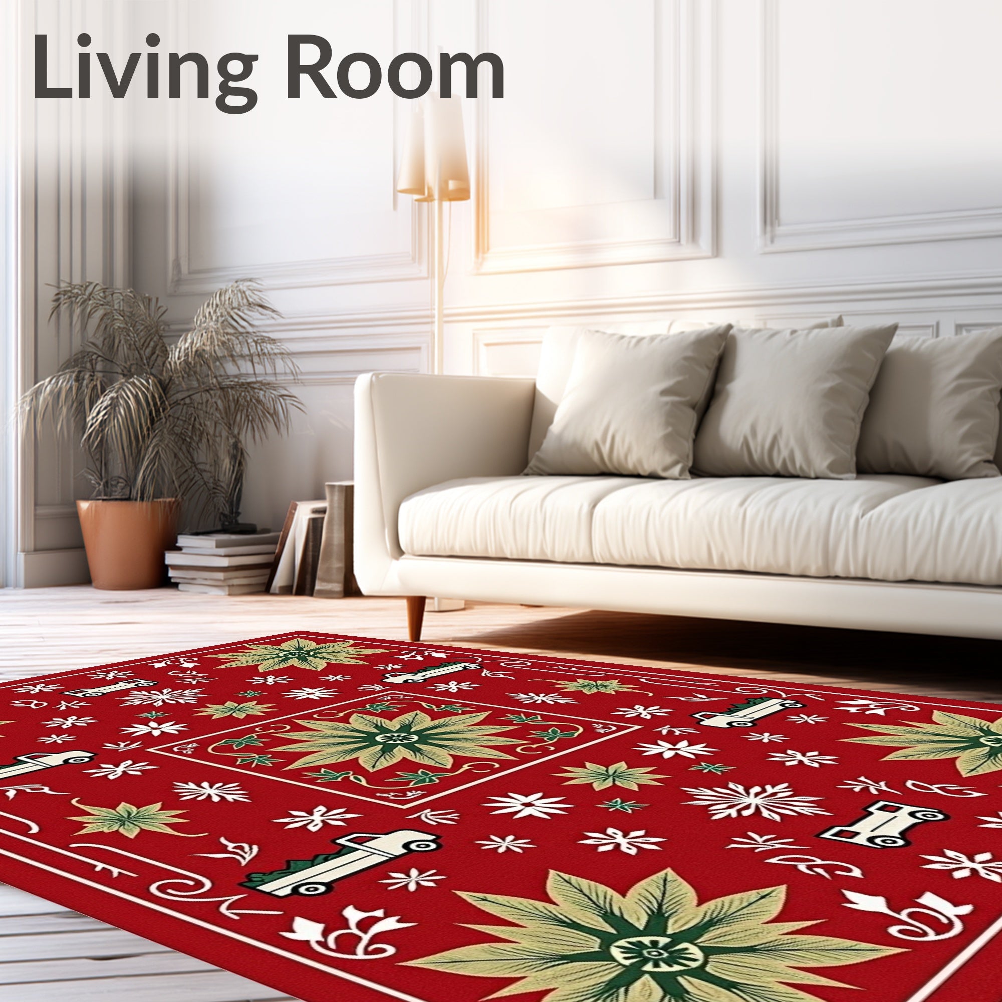 Red Flower Truck Snowflake Medley Rug
