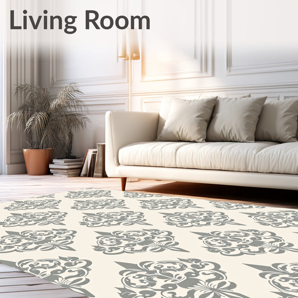 Elegant Gray Damask Scroll Medallion Rug