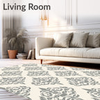 Elegant Gray Damask Scroll Medallion Rug