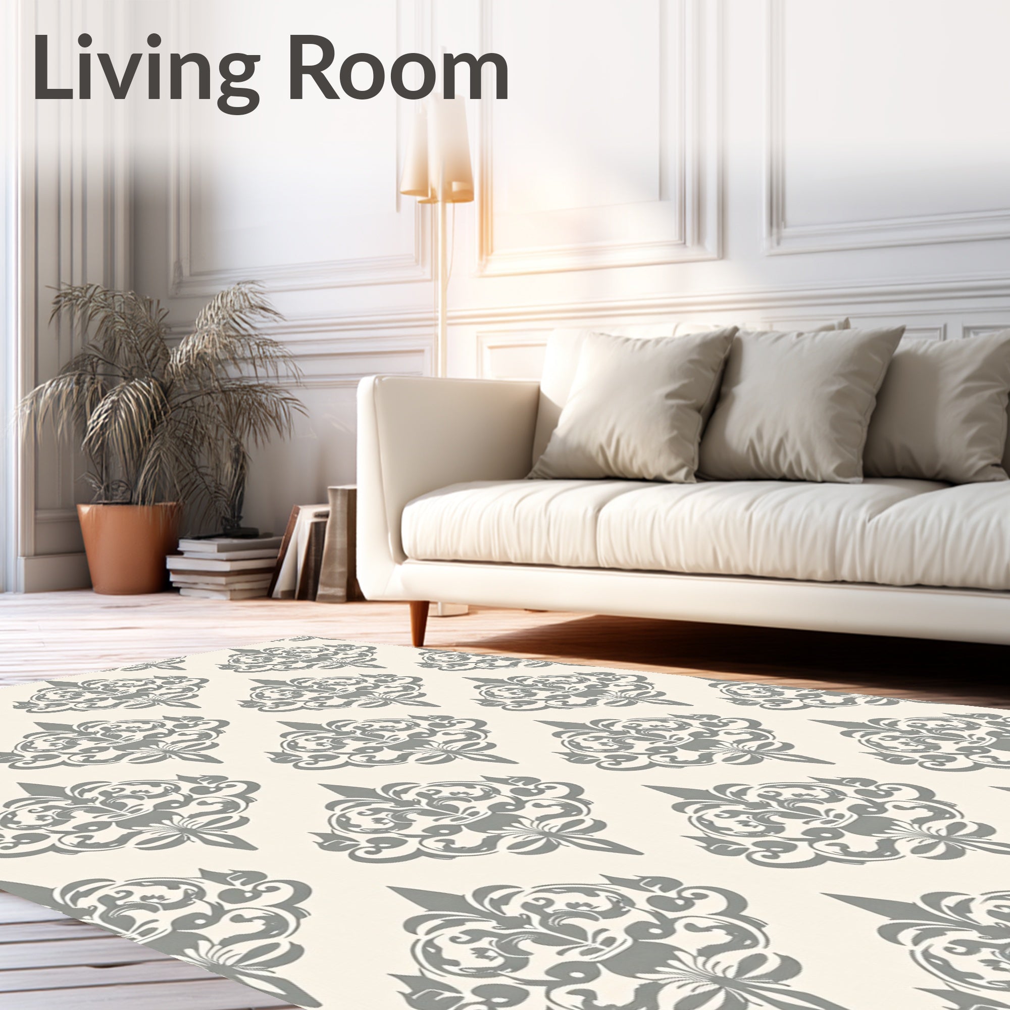 Elegant Gray Damask Scroll Medallion Rug