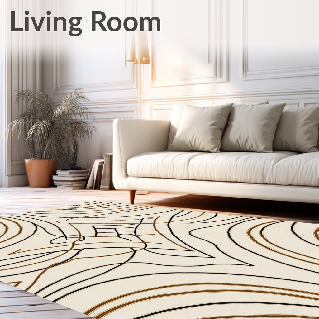 Creamy Beige Abstract Line Art Rug