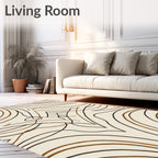 Creamy Beige Abstract Line Art Rug