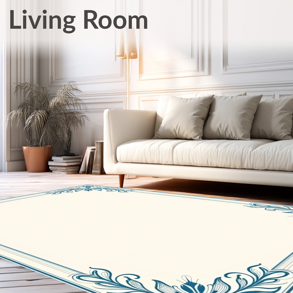 Classic Blue Floral Corner Border Rug