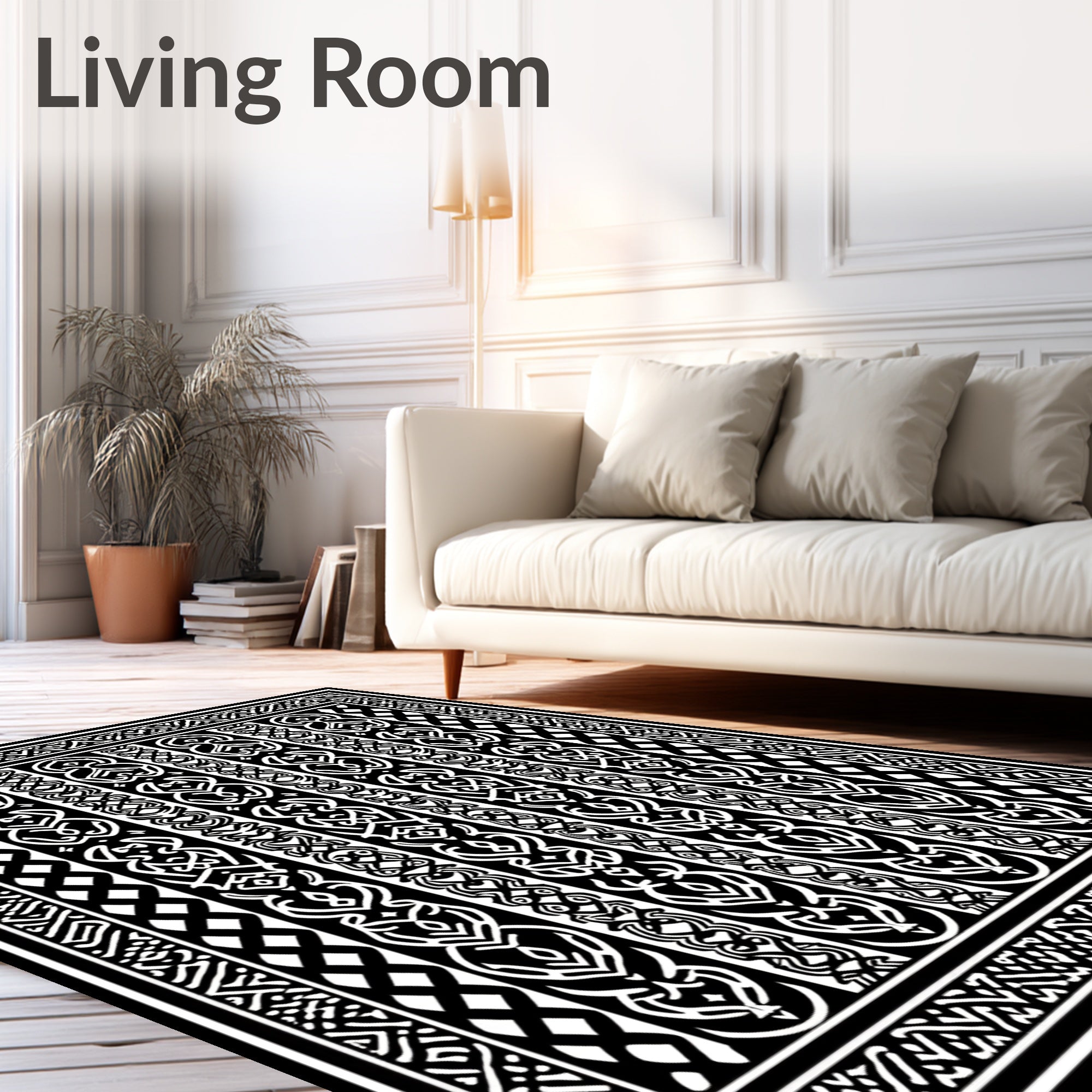 Black White Celtic Knot Border Rug