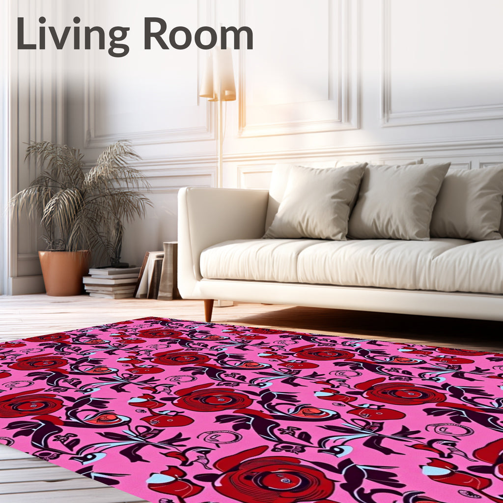 Bold Scarlet Rose Pink Floral Rug