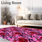 Bold Scarlet Rose Pink Floral Rug