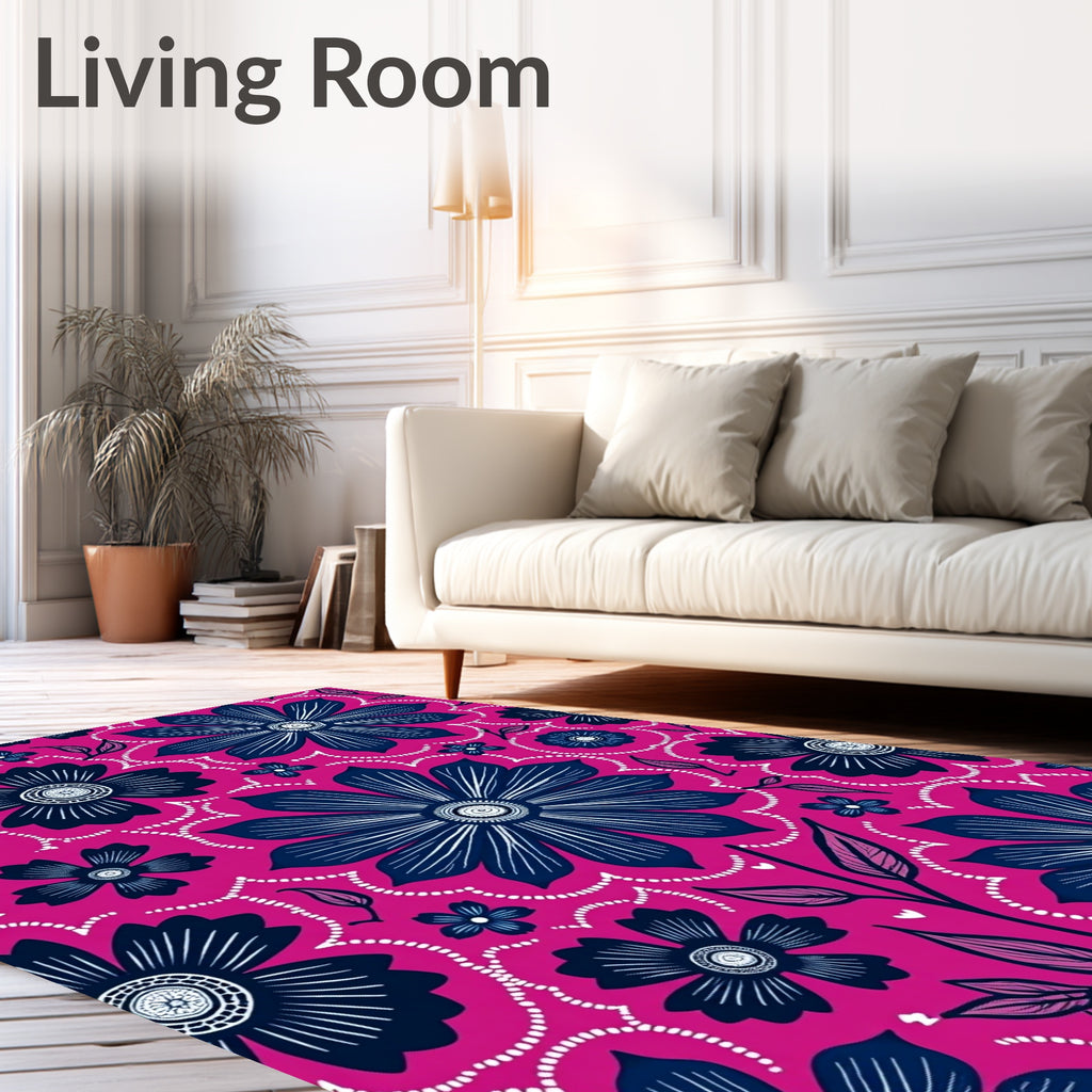 Bold Navy Floral Medallion Fusion Rug