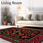 Bold Red Green Animal Floral Arrangement Rug