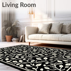 Cream Botanical Swirl on Black Rug