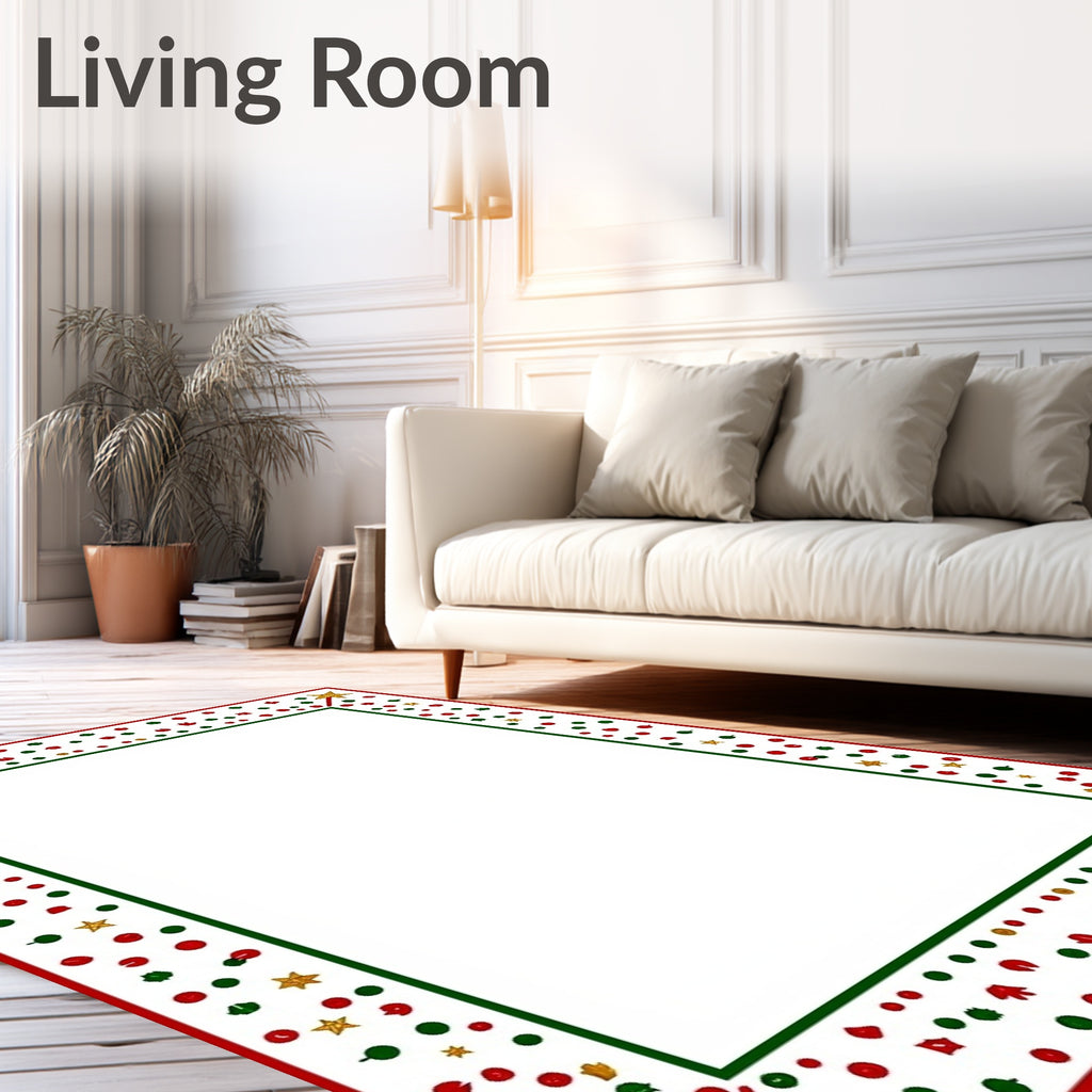 Festive Red Green Gold Star Border Rug