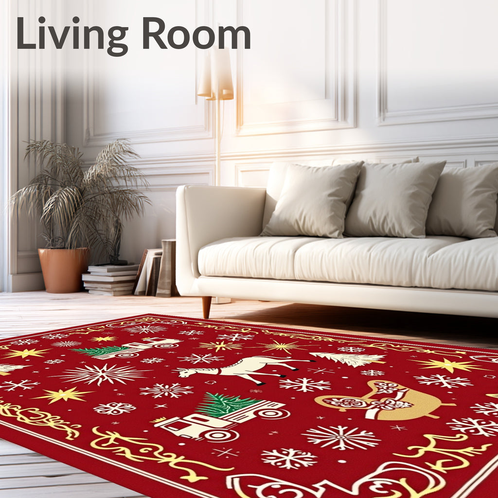 Merry Christmas Red Snowflake Holiday Rug