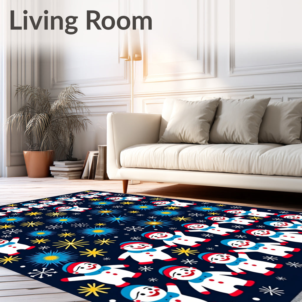 Happy Snowman Winter Snowflake Navy Rug