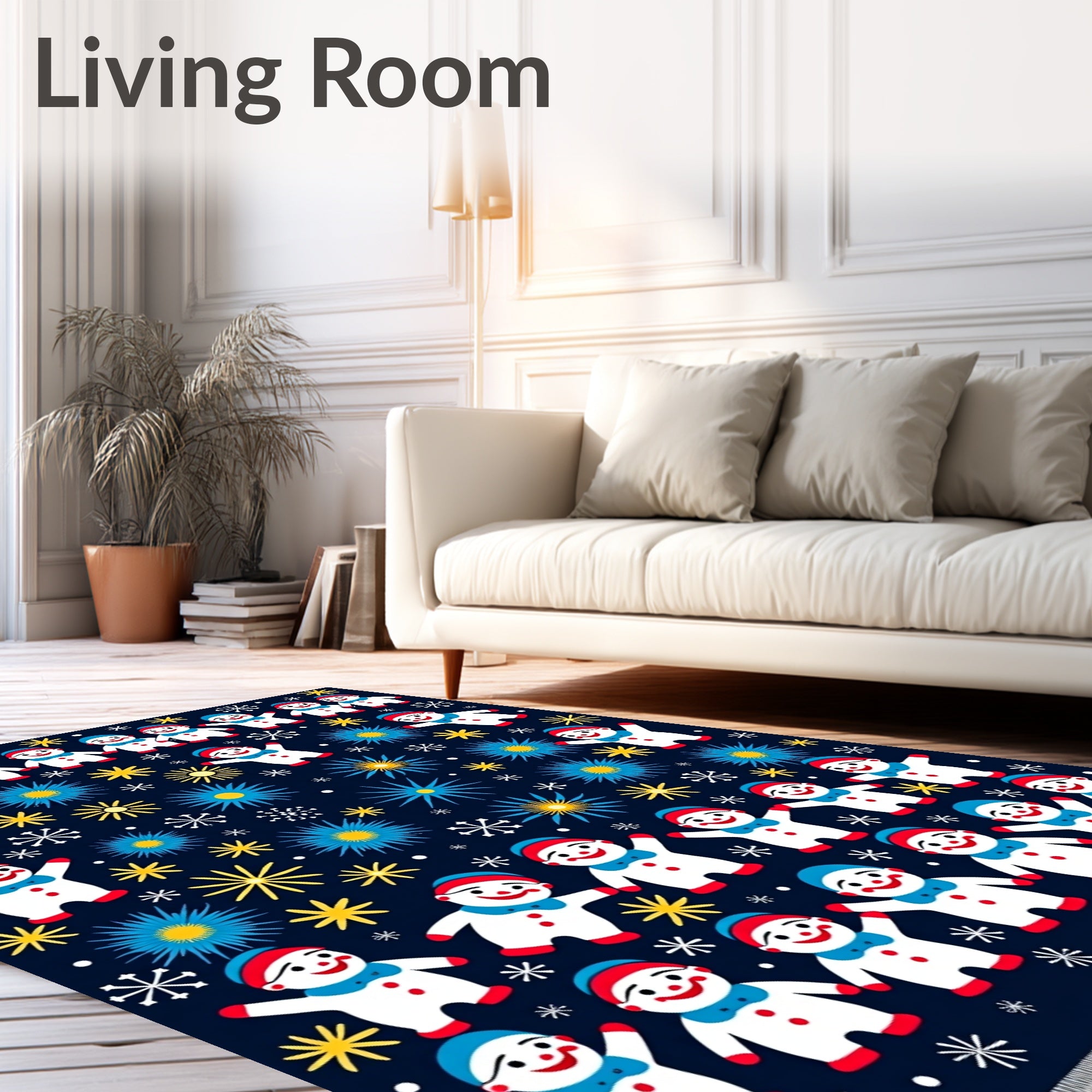 Happy Snowman Winter Snowflake Navy Rug