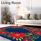 Red Floral Wreath Navy Rug