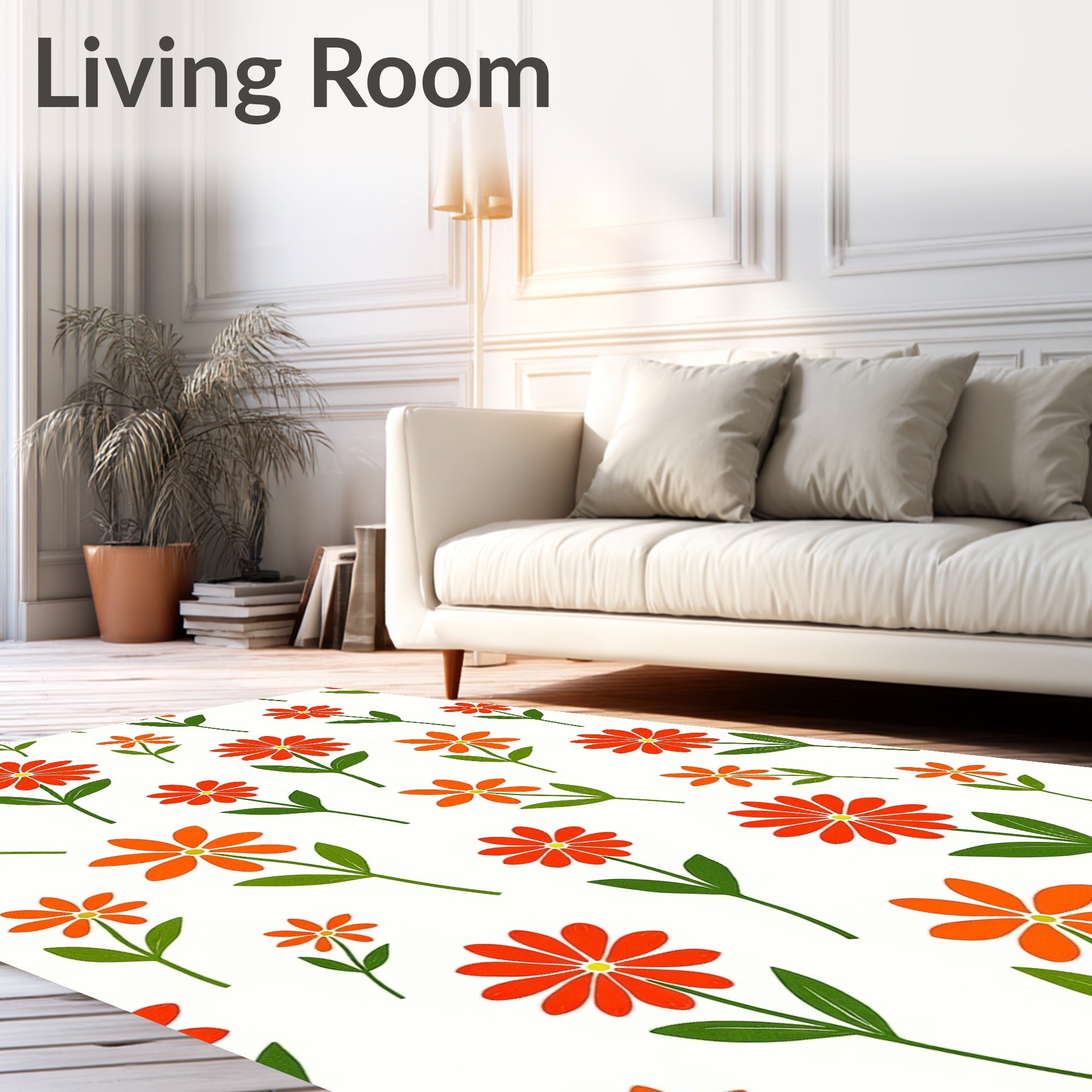 Retro Orange Daisy Meadow Rug