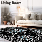 Black Starburst Medallion with Blue Accents Rug