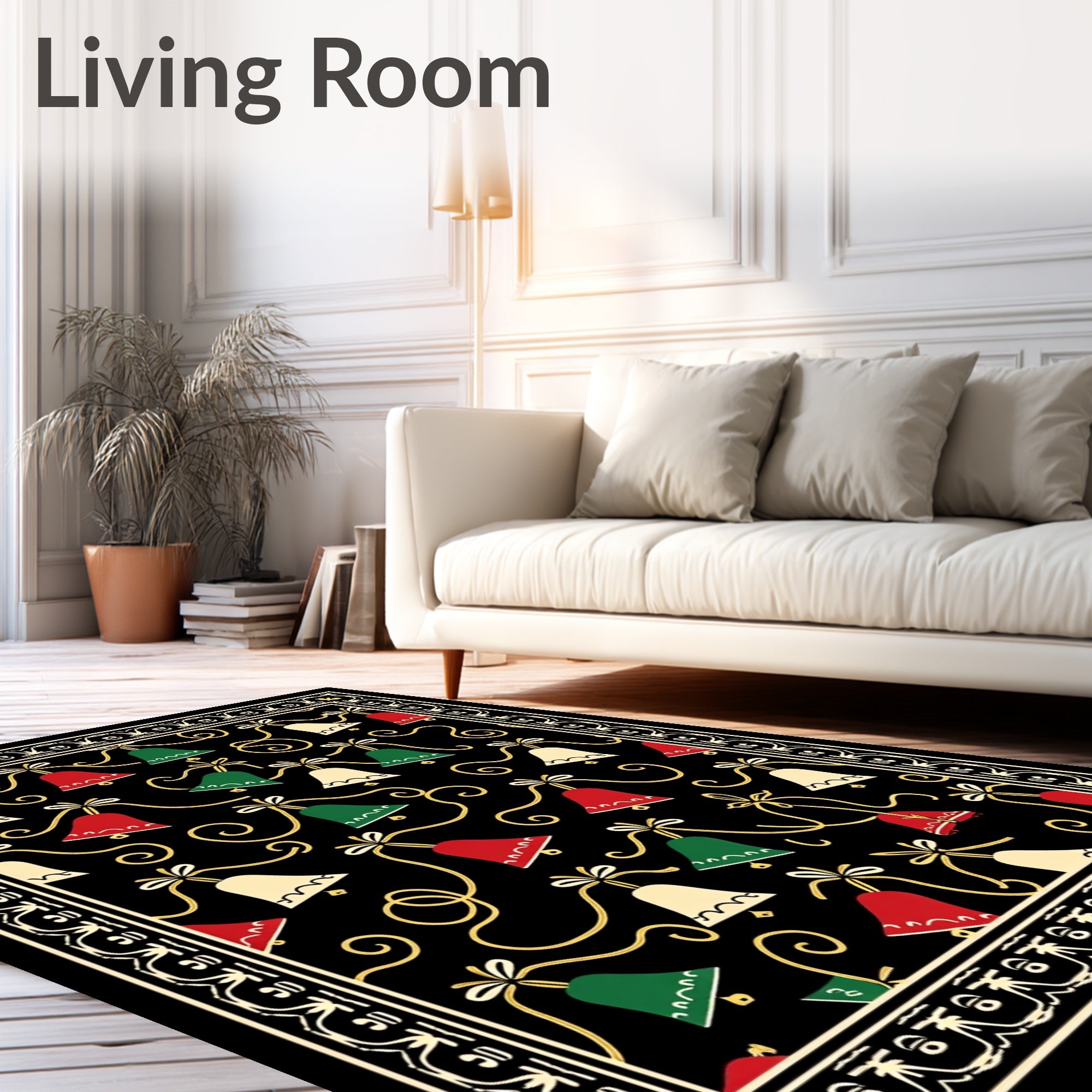 Festive Red Green Bell Garland Rug