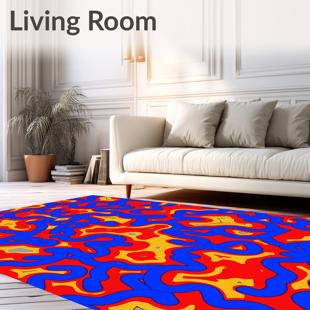 Vibrant Blue Red Organic Waves Rug
