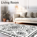 Black White Floral Mandala Rug