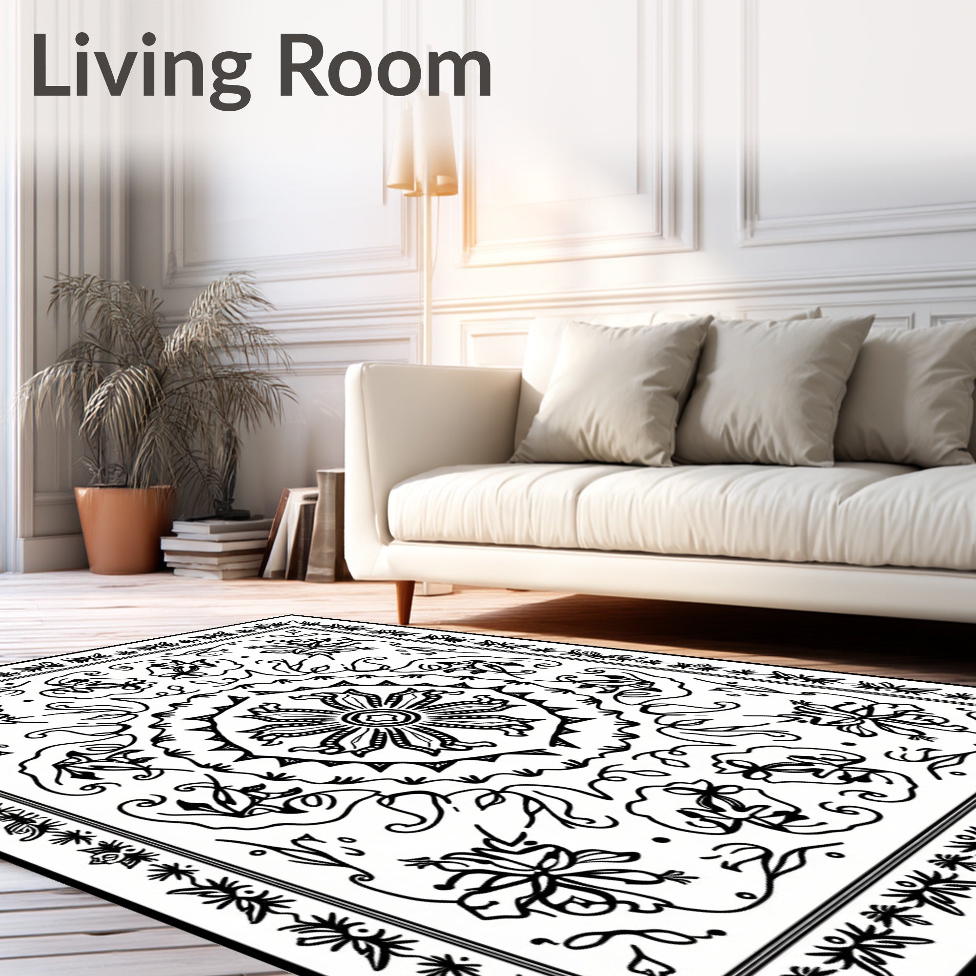 Black White Floral Mandala Rug