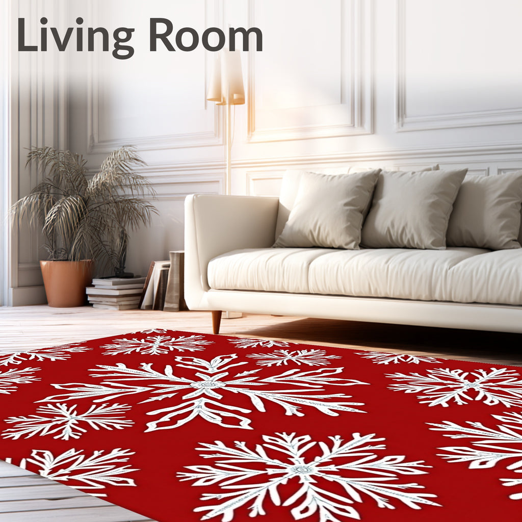 Winter White Iced Crystal Snowflakes Rug