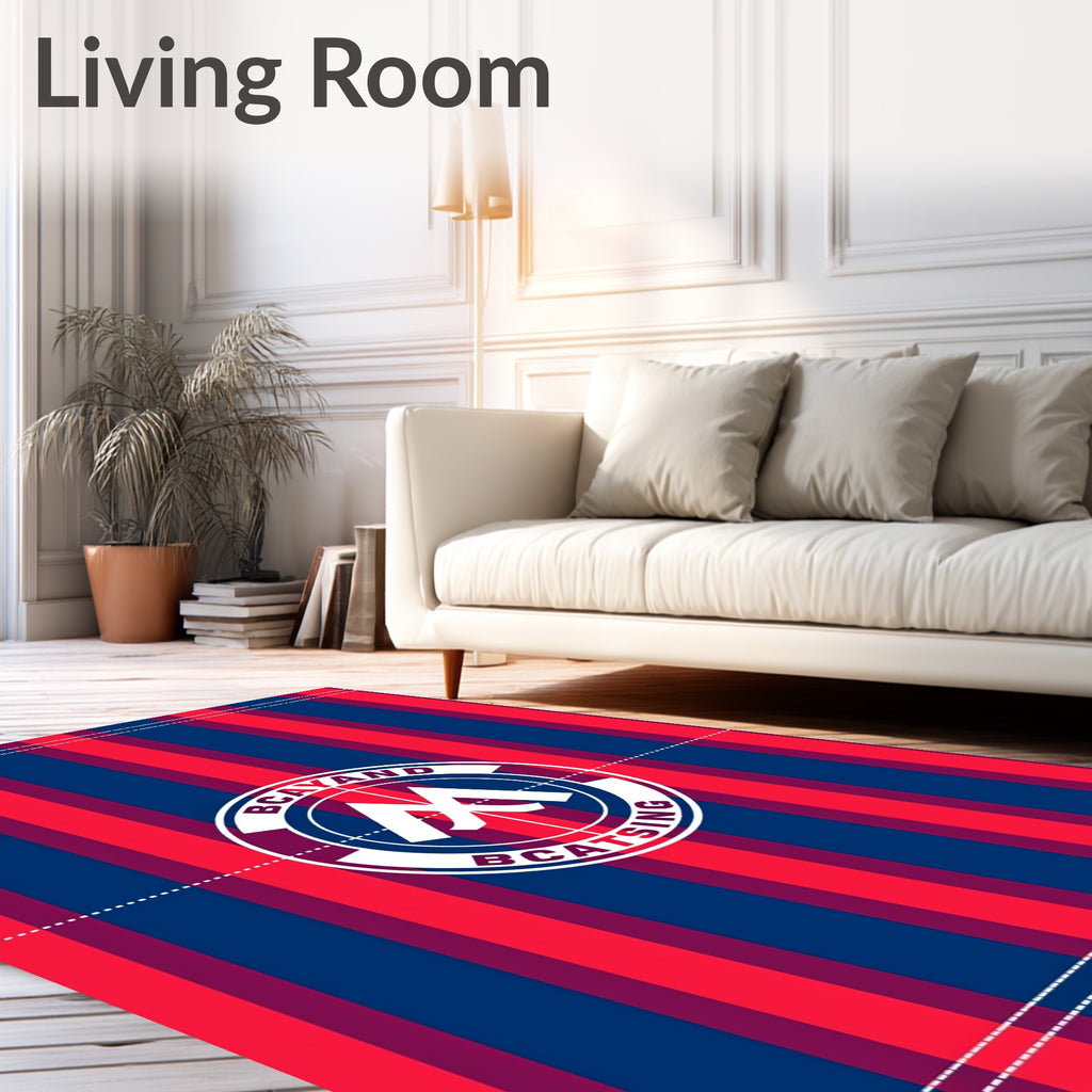 Bold Red Blue Stripe Emblem Rug