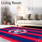 Bold Red Blue Stripe Emblem Rug