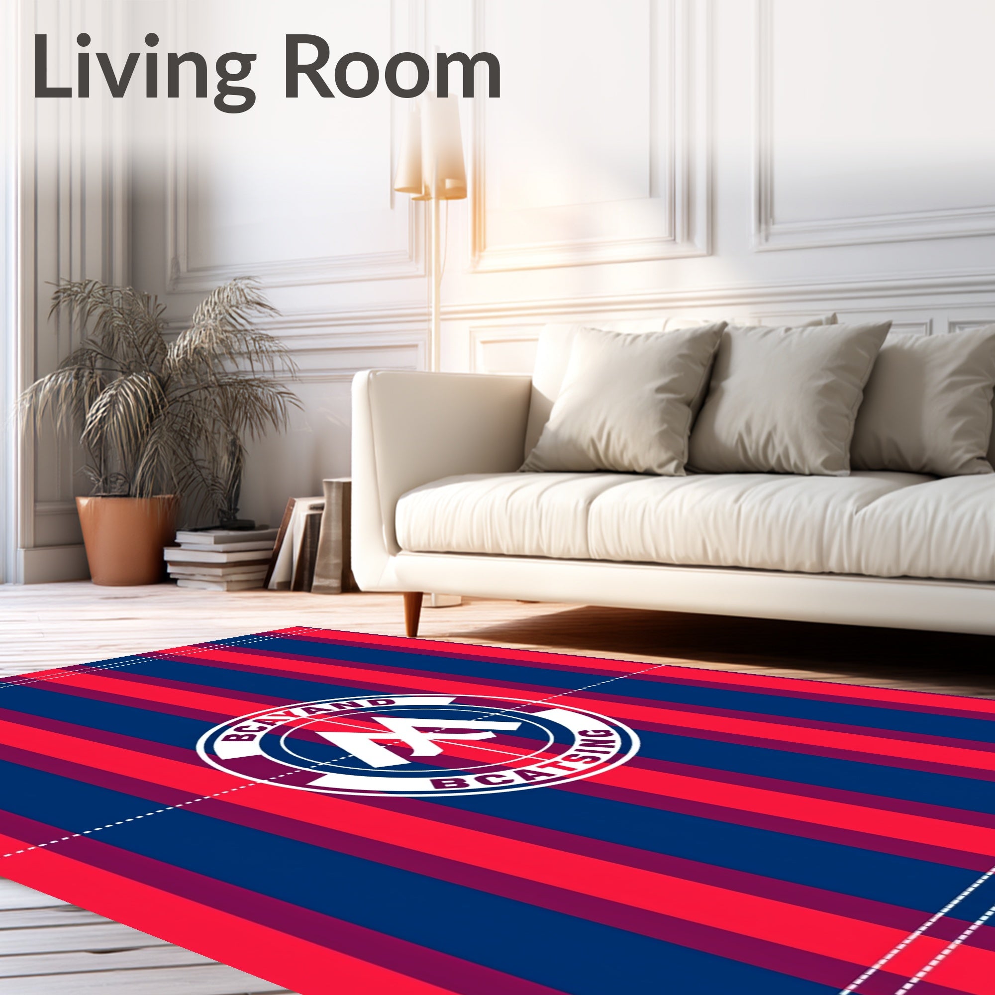 Bold Red Blue Stripe Emblem Rug