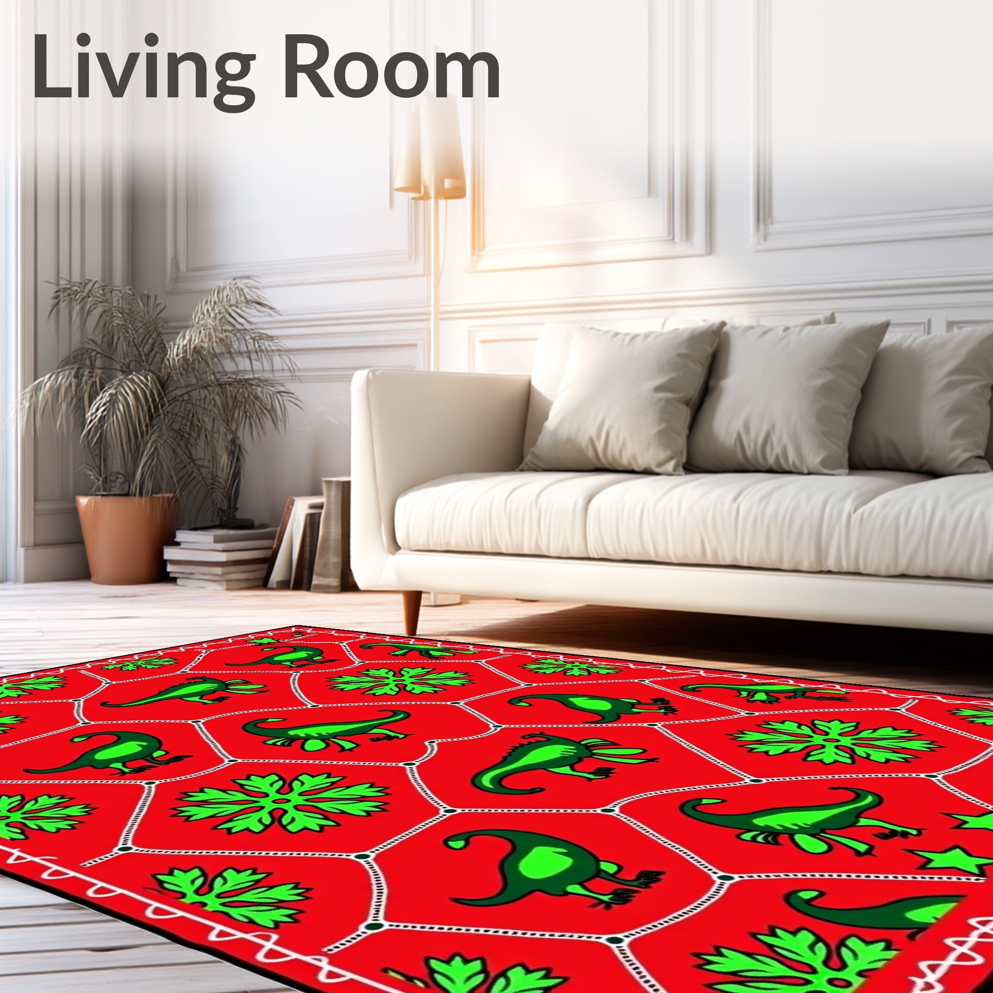 Green Dinosaur Red Floral Net Rug