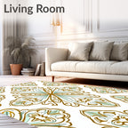 Gold Blue Floral Damask medallion Rug