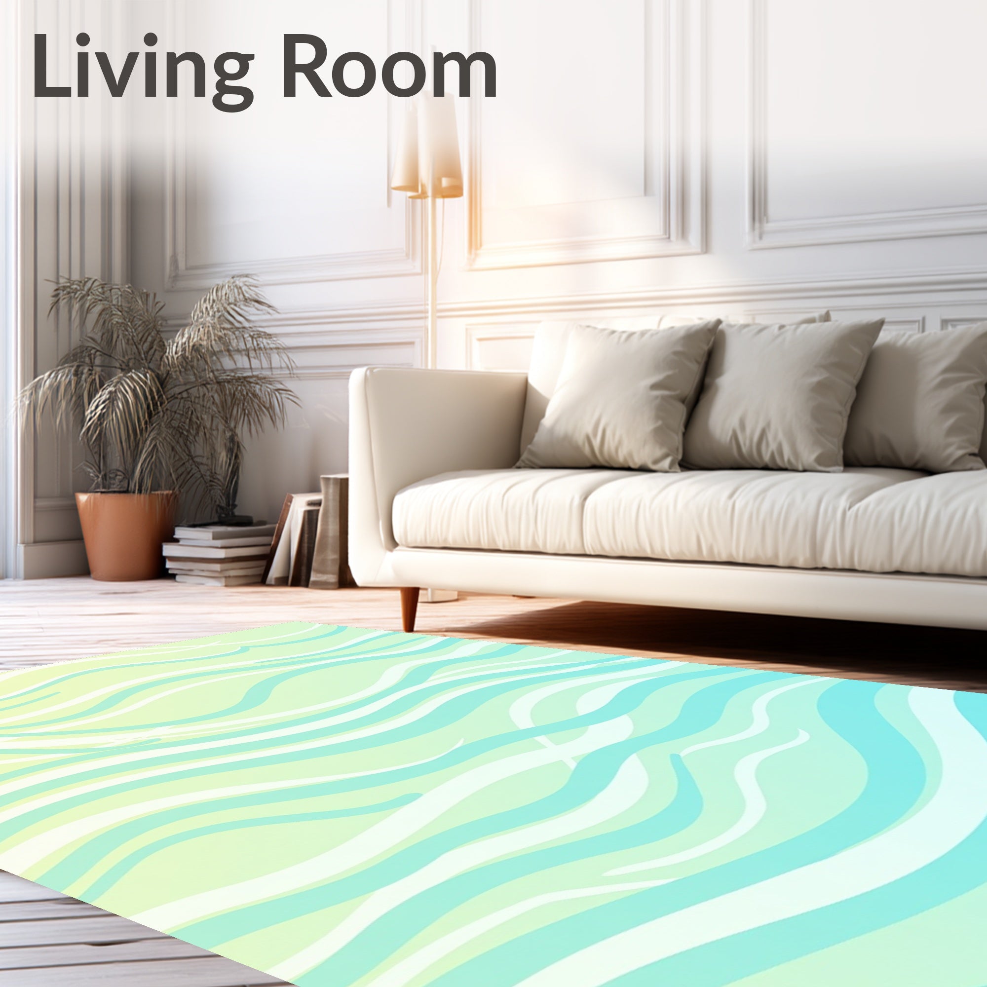 Soft Aqua Blue Wave Lines Rug
