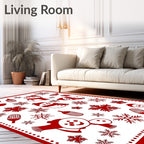 Red Snowman Snow Flake Whimsical Collage Rug