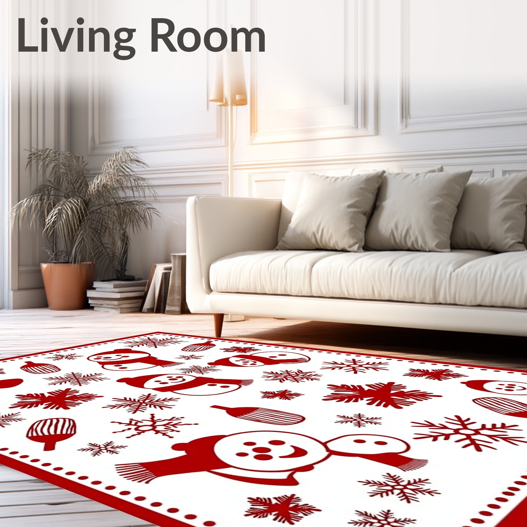 Red Snowman Snow Flake Whimsical Collage Rug