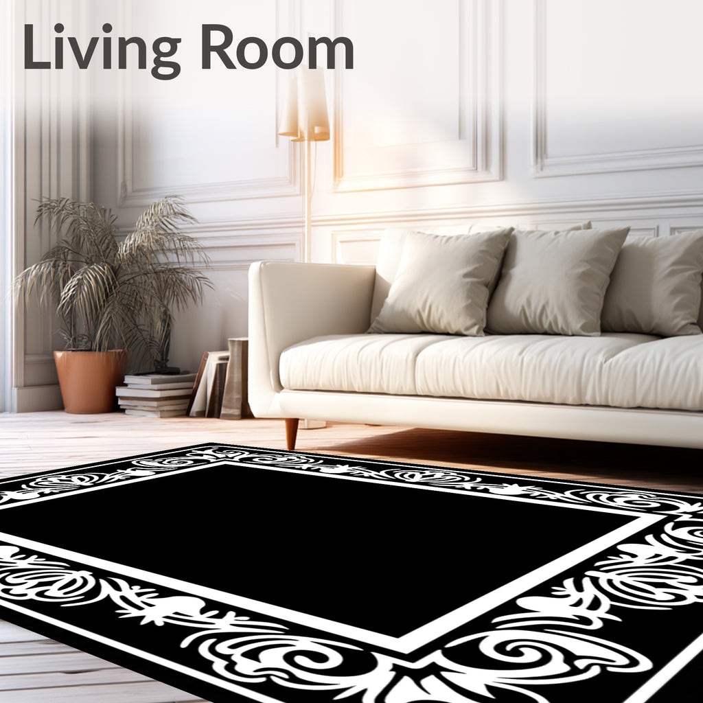 White Floral Ornate Frame Rug