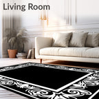 White Floral Ornate Frame Rug