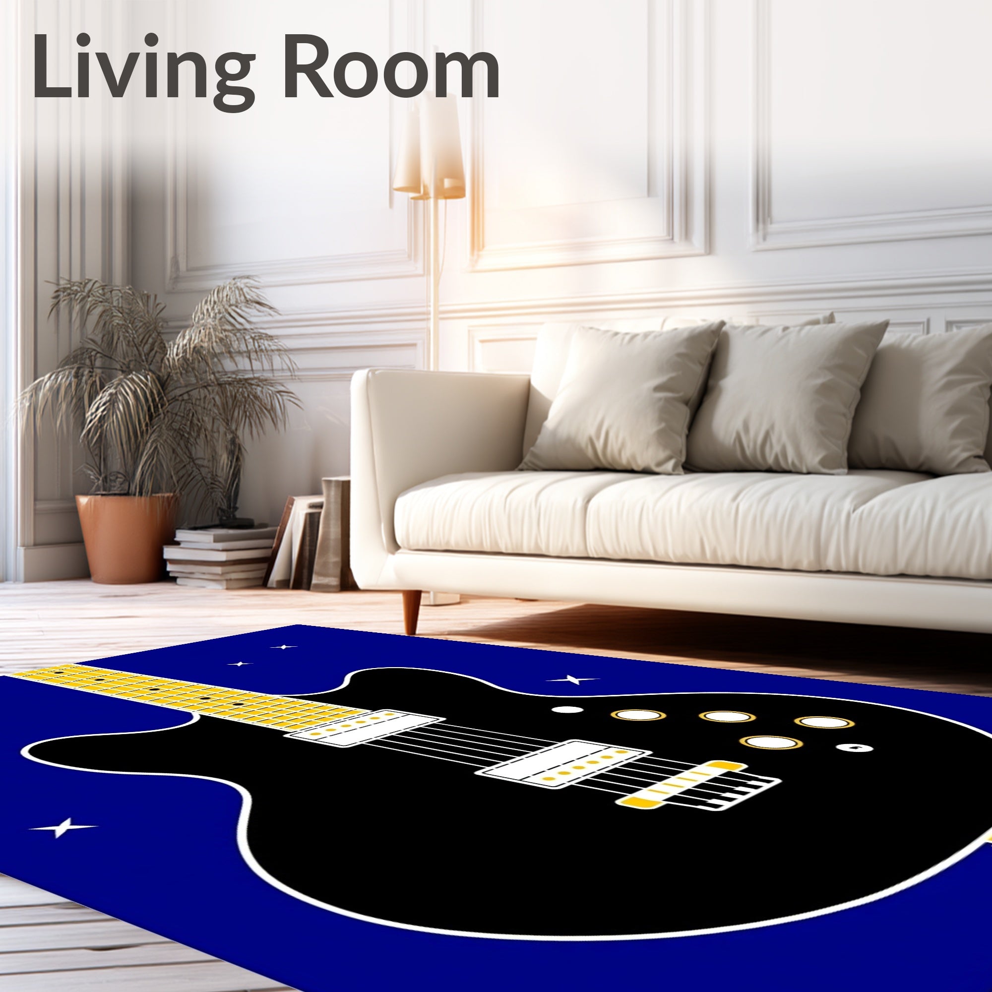 Retro Black Guitar Starry Night Rug
