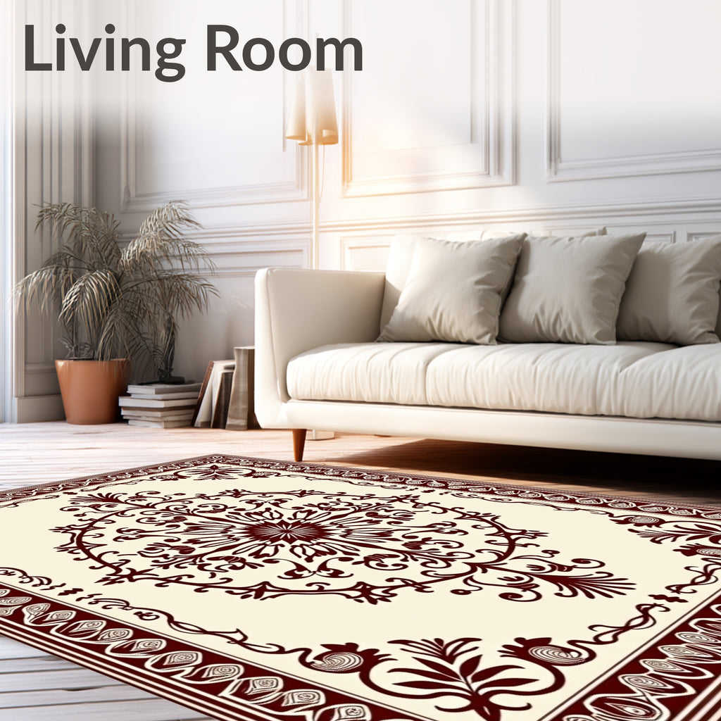 Crimson Baroque Floral Medallion Border Rug