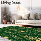 Emerald Green Gold Floral Damask Rug