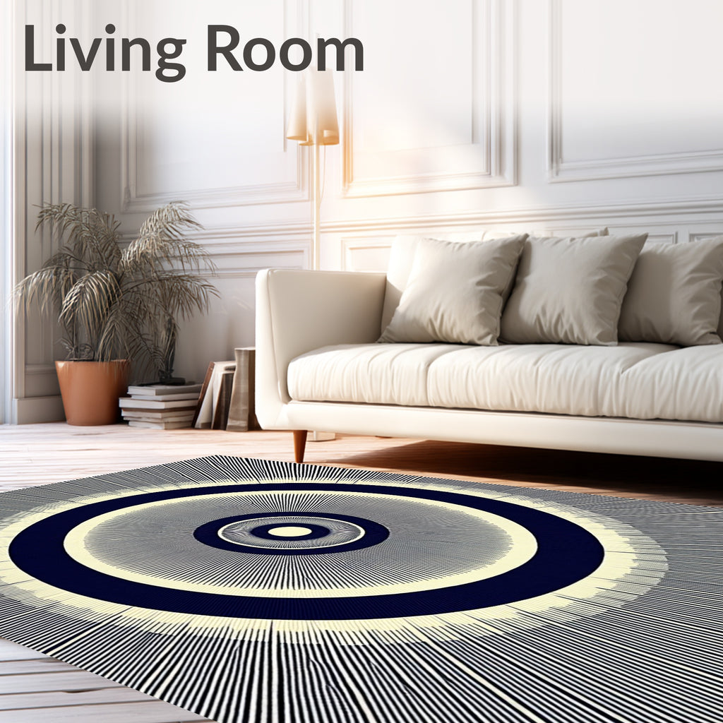 Navy Cream Concentric Sunburst Rug