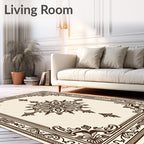 Elegant Cream Dark Brown Floral Medallion Rug