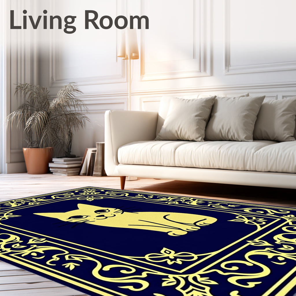 Yellow Cat Ornate Border Rug