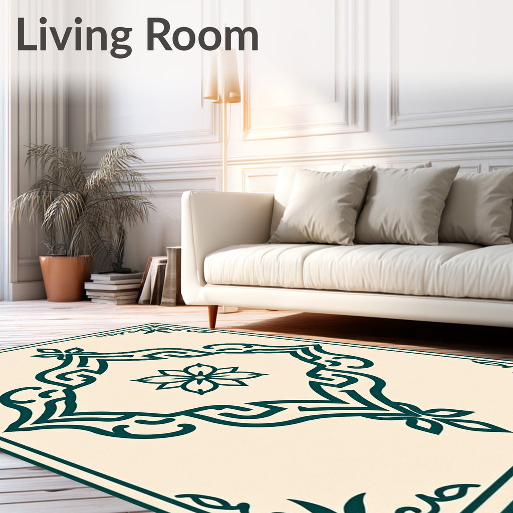 Classic Teal Medallion Floral Frame Rug