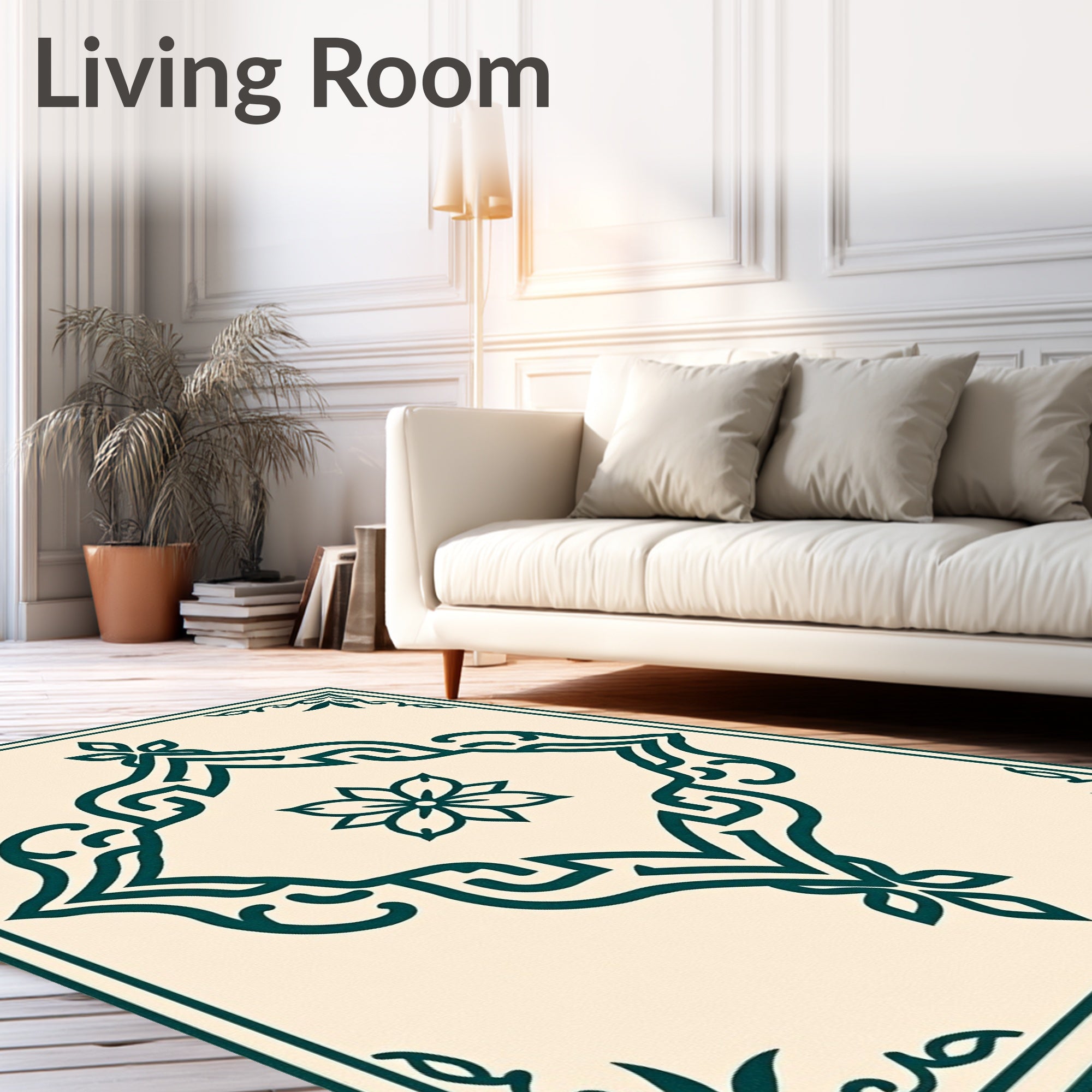 Classic Teal Medallion Floral Frame Rug