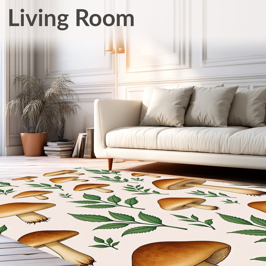 Whimsical Brown Mushroom Garden Foliage Rug