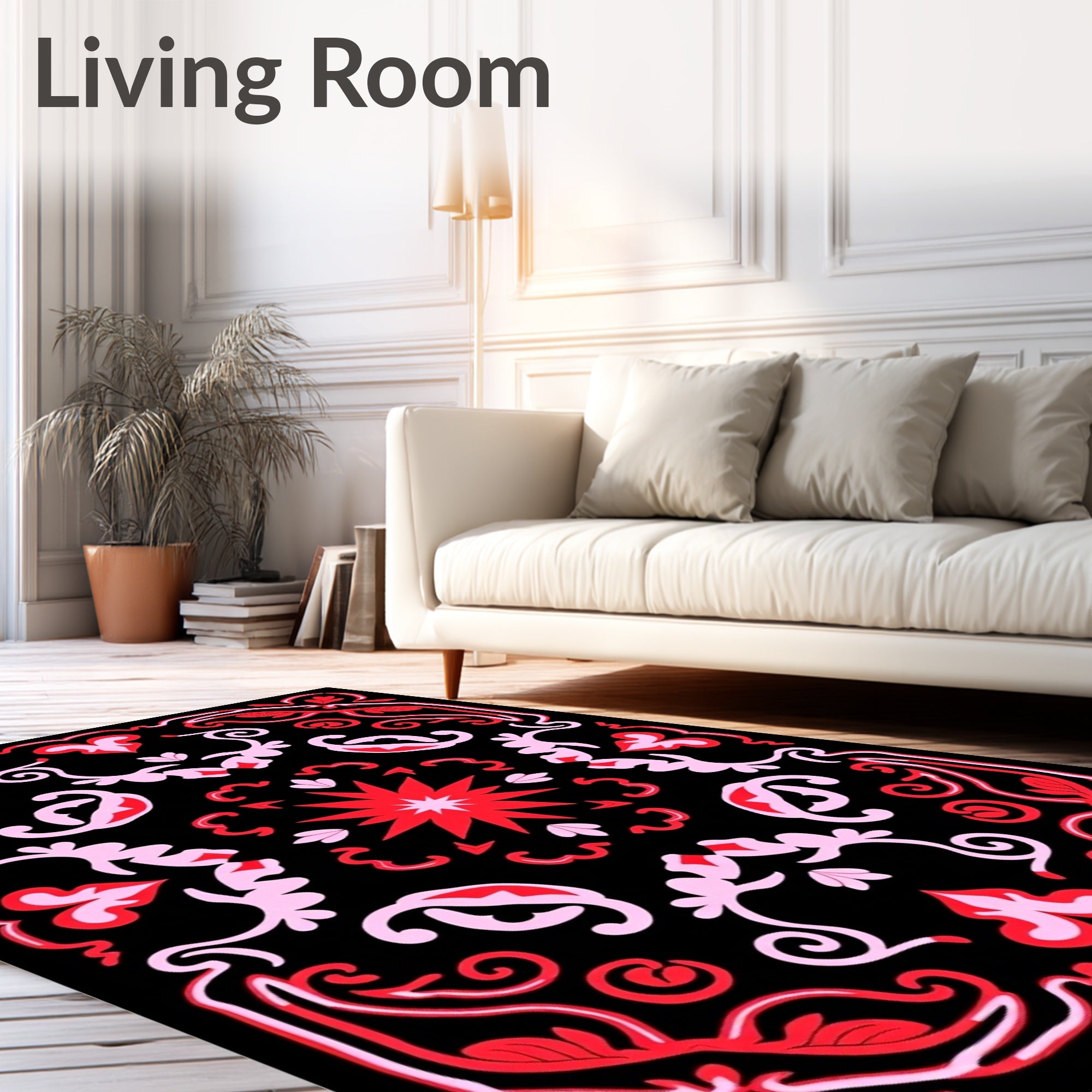 Crimson Pink Floral Starburst Medallion Rug