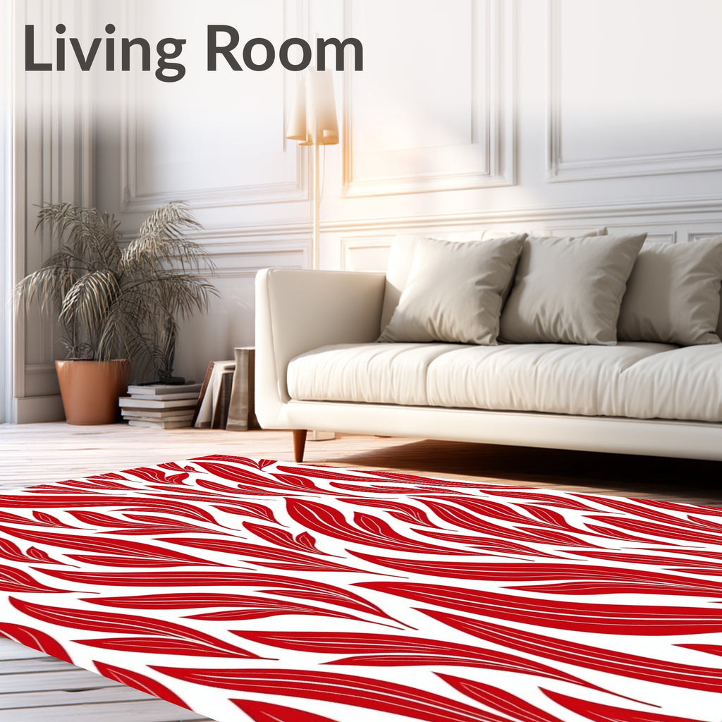Red Abstract Leafy Swirl Rug
