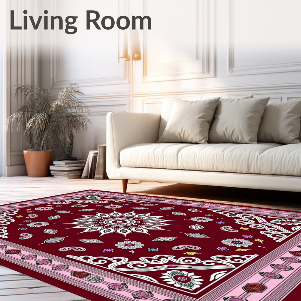 Crimson White Floral Paisley Medallion Rug