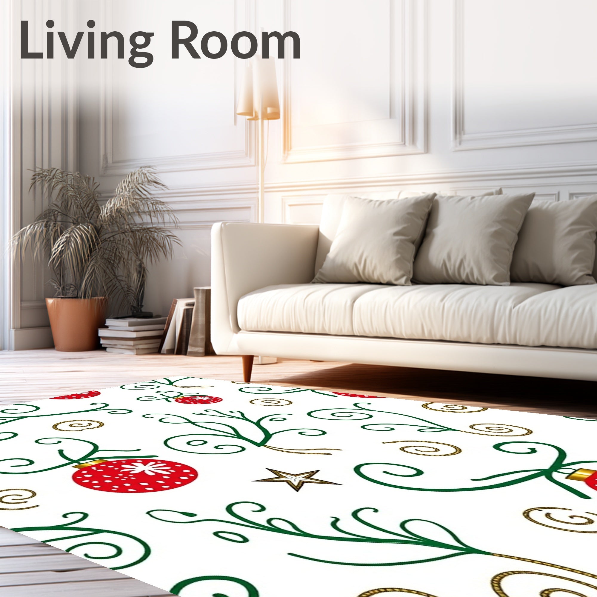 Red Christmas Ornaments Green Swirls Rug