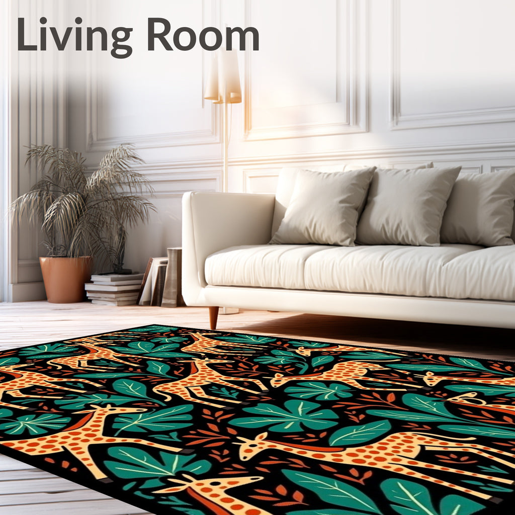 Whimsical Giraffe Jungle Botanical Rug